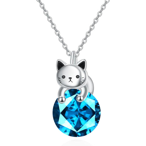 Sterling Silver Birthstone Cat Pendant Necklace