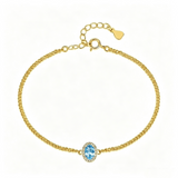 14K Gold Plated Halo Oval Birthstone Cuban Chain Bracelets for Her