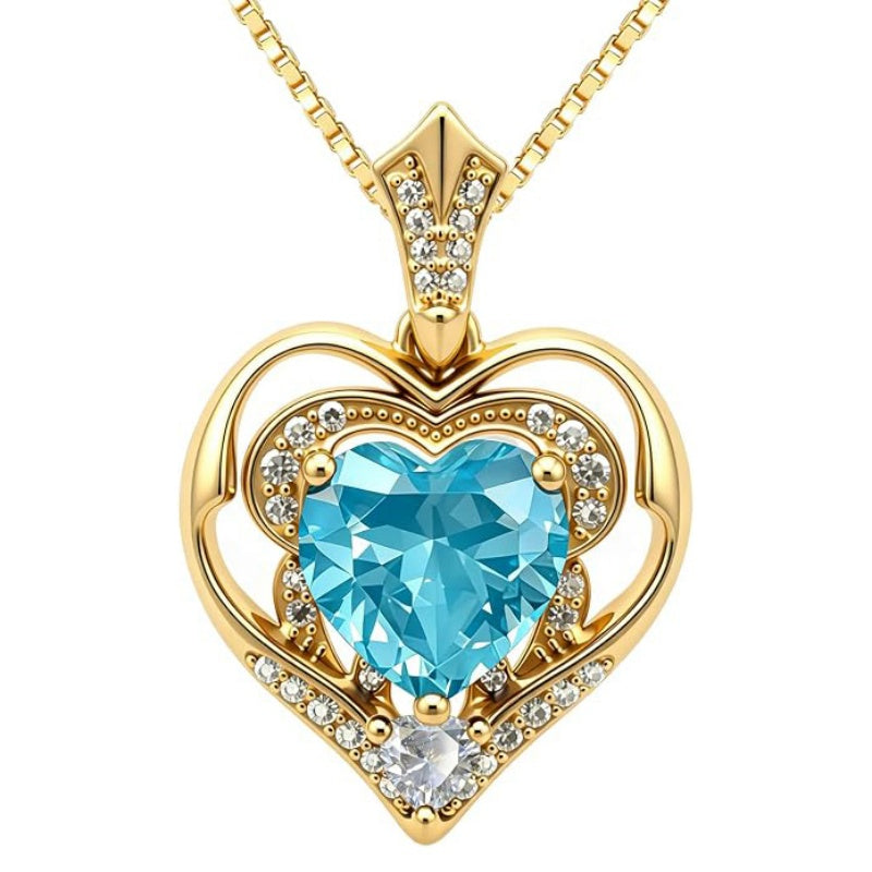 14K Gold Plated Birthstone Double Heart Pendant Necklace Love Jewelry Anniversary Birthday Mother's Day Valentine's Day Gift