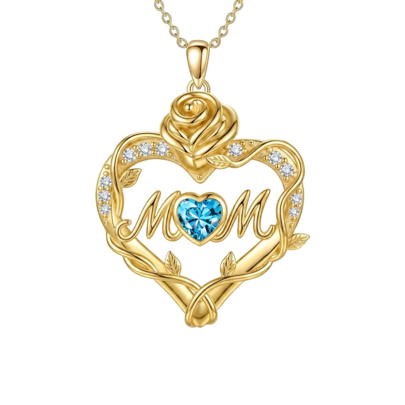 14K Gold Plated Heart Birthstone Rose Mom Butterfly Pendant Necklace for Women