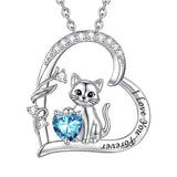 Sterling Silver Birthstone Cat Pendant Necklace Jewelry Christmas Birthday Gifts for Women