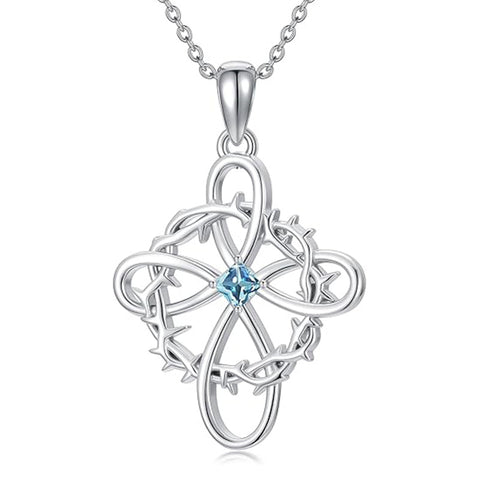 Sterling Silver 12 Birthstones Twisted Cross Necklace for Women