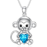 Sterling Silver Birthstone Monkey Pendant Necklace