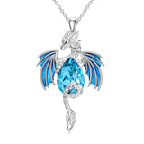 Sterling Silver Teardrop Shaped Crystal Wyvern Dragon Pendant Necklace