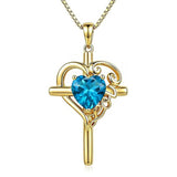 14K Gold  Plated Heart Shape Birthstone  Love Cross Necklace for Women Religious Jewelry
