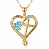14K Gold Plated Heart  Birthstone Cross Necklace Engraved with I Love You Always and Forever