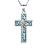 Sterling Silver Turquoise Personalized Engraved 12 Month Birth Flower Cross Pendant Necklace