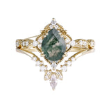 10K 14K 18K Gold Natural Moss Agate Ring Set Engagement Ring