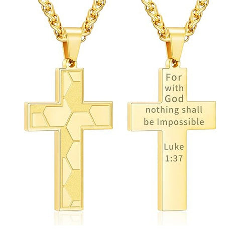14K Gold Plated Bible Verse Soccer Cross Pendant Necklace for Men