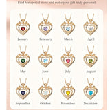 14K Gold Plated Rose Heart Birthstone Necklace for Women Engraved with I Love You for Always and Forever