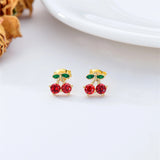 14K Gold Created Garnet Cherry Stud Earrings