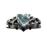 925 Silver Natural Moss Agate Ring Set Leaf Moss Agate Engagement Ring Set Vintage Bridal Wedding Ring