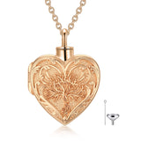 10K Gold Cremation Jewelry for Ashes Personalize Solid Gold Tree of Life Heart Urn Necklace for Ashes