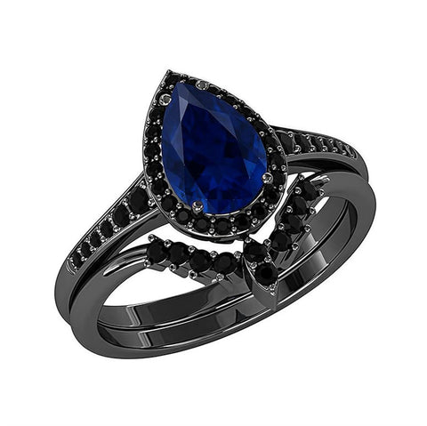 Sterling Silver 3.0CT Pear-Shaped Wedding  Engagement Ring Set For Women