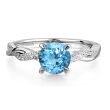 Sterling Silver 7x7mm Round Cut Gemstone Twist Infinity Engagement Ring for Women