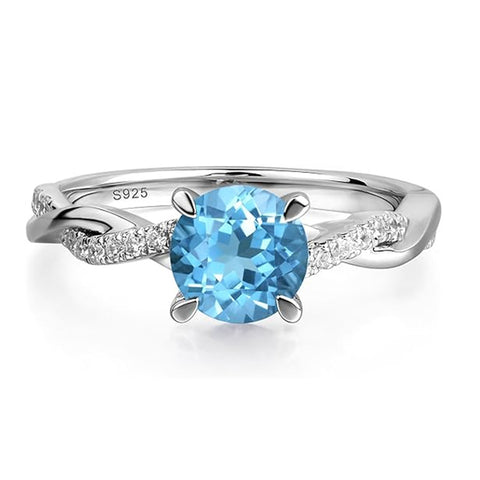Sterling Silver 7x7mm Round Cut Gemstone Twist Infinity Engagement Ring for Women