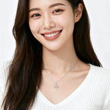 925 Sterling Silver Elegant Lotus Flower Necklace With Sterling Silver And Cubic Zirconia Charm