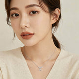 925 Sterling Silver Zircon Bow Necklace With Tulip Charms - Elegant Feminine Jewelry