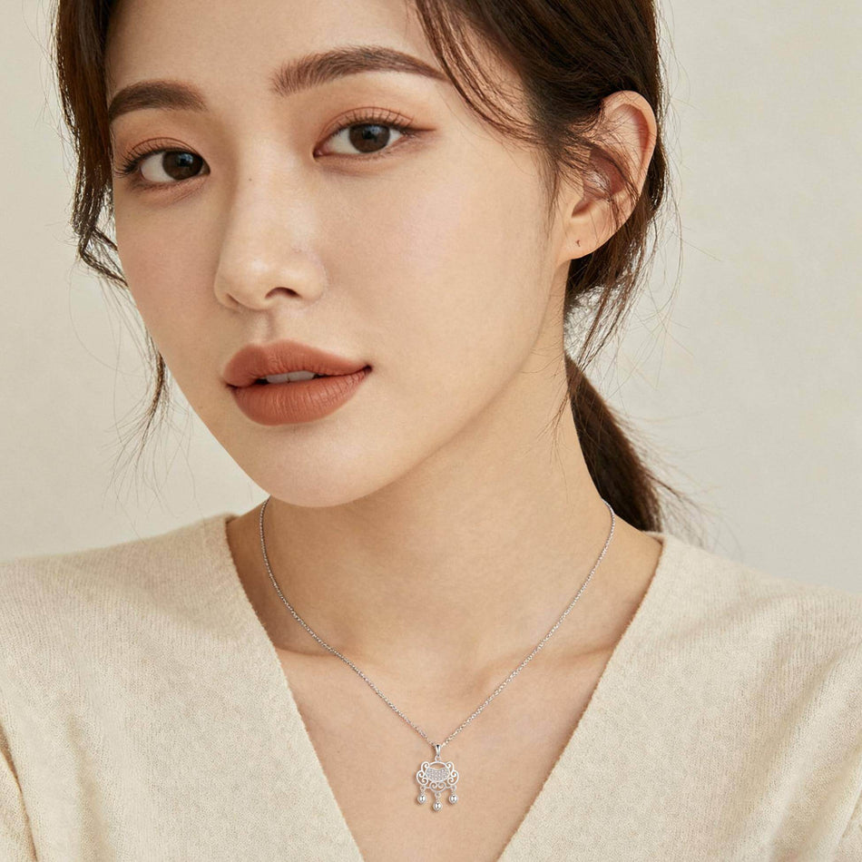 925 Sterling Silver Elegant Silver Pendant Necklace With Intricate Filigree Design And Dangling Beads