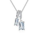 925 Sterling Silver Elegant Zircon Double Drop Pendant Necklace