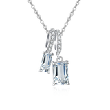 925 Sterling Silver Elegant Zircon Double Drop Pendant Necklace