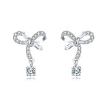 925 Sterling Silver Elegant Silver Bow Zircon Drop Earrings