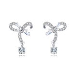 925 Sterling Silver Elegant Silver Bow Zircon Drop Earrings