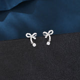 925 Sterling Silver Elegant Silver Bow Zircon Drop Earrings