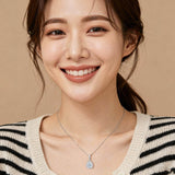 925 Sterling Silver Elegant Teardrop Zircon Pendant Necklace With Sparkling Solitaire Halo Design