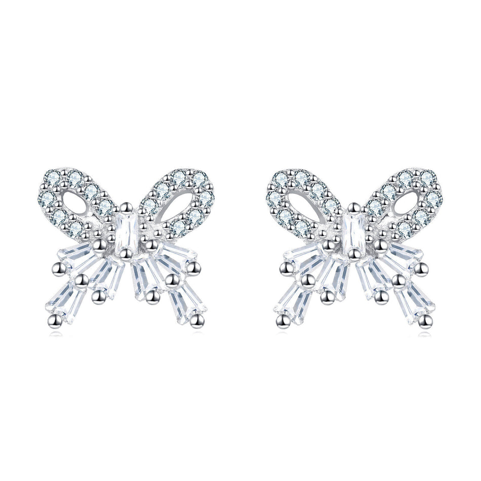 925 Sterling Silver Elegant Sparkling Zircon Bow Earrings