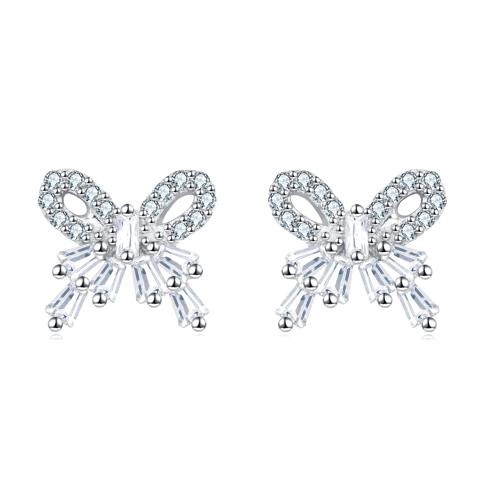 925 Sterling Silver Elegant Sparkling Zircon Bow Earrings