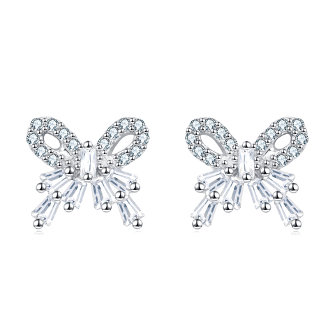 925 Sterling Silver Elegant Sparkling Zircon Bow Earrings
