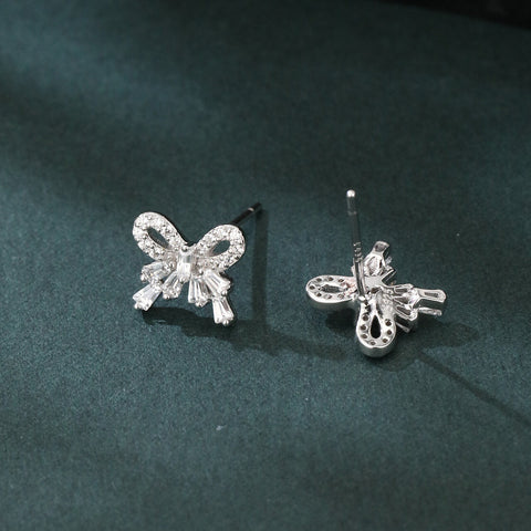 925 Sterling Silver Elegant Sparkling Zircon Bow Earrings