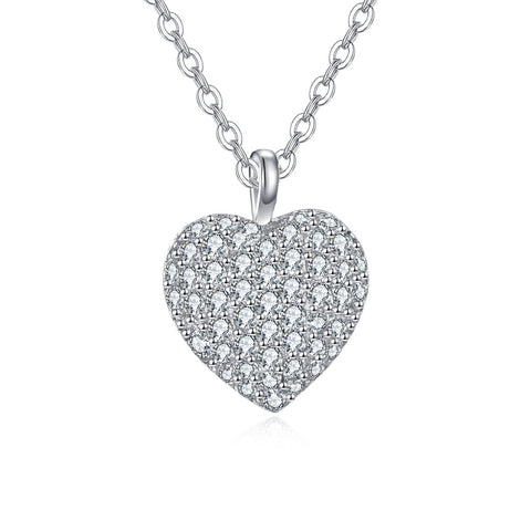 925 Sterling Silver Elegant Heart-shaped Zircon Pavé Pendant Necklace In Sterling Silver