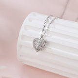925 Sterling Silver Elegant Heart-shaped Zircon Pavé Pendant Necklace In Sterling Silver