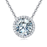 925 Sterling Silver Elegant Solitaire Moissanite Necklace With Halo Setting