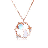 925 Sterling Silver Rose Gold Moonstone Necklace With Zircon-accented Cat Silhouette Pendant