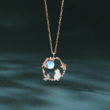 925 Sterling Silver Rose Gold Moonstone Necklace With Zircon-accented Cat Silhouette Pendant