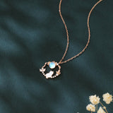 925 Sterling Silver Rose Gold Moonstone Necklace With Zircon-accented Cat Silhouette Pendant