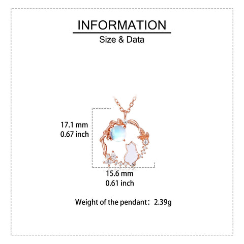 925 Sterling Silver Rose Gold Moonstone Necklace With Zircon-accented Cat Silhouette Pendant