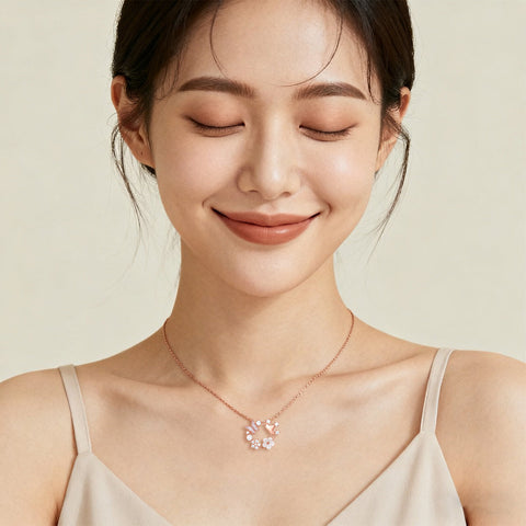 925 Sterling Silver Elegant Rose Gold Butterfly & Flower Necklace With Gemstone Accents