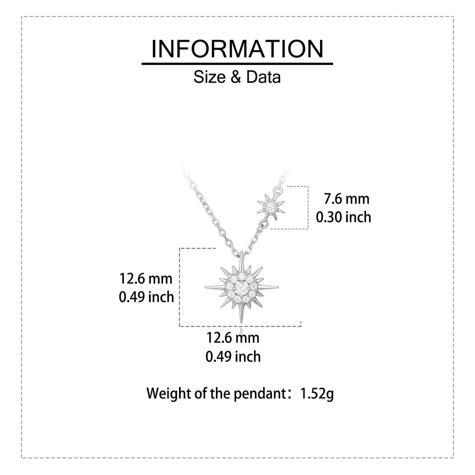 925 Sterling Silver Elegant Silver Double Starburst Necklace With Crystal-emblazoned Pendants