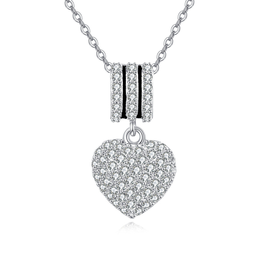 925 Sterling Silver Elegant Zircon Heart Pendant Necklace With Silver Chain And Luxury Jewelry Design