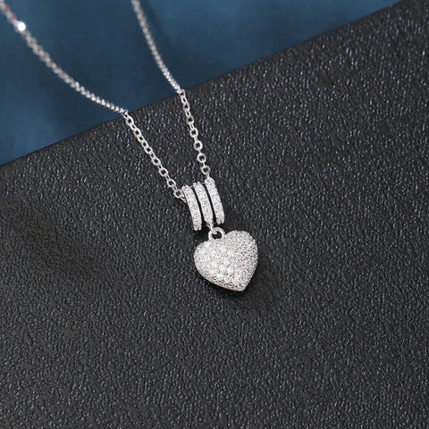 925 Sterling Silver Elegant Zircon Heart Pendant Necklace With Silver Chain And Luxury Jewelry Design