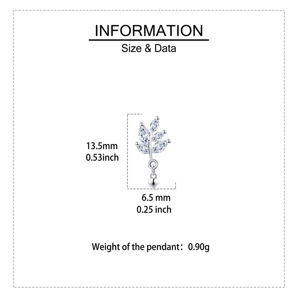 925 Sterling Silver Elegant Silver Crystal Leaf Earrings With Dangling Balls