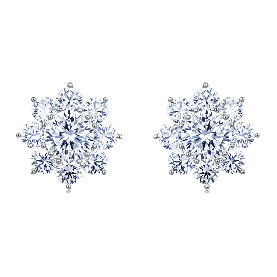 925 Sterling Silver Elegant Floral Moissanite Cluster Earrings ¨C Luxury Jewelry