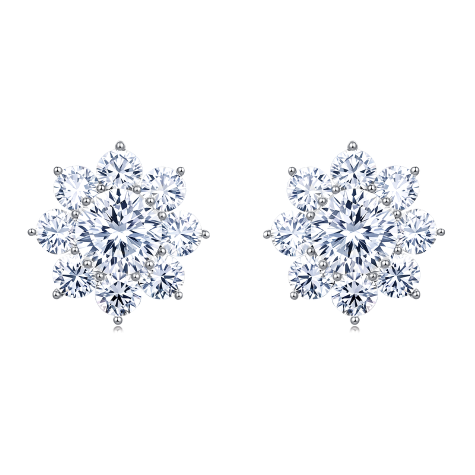 925 Sterling Silver Elegant Floral Moissanite Cluster Earrings ¨C Luxury Jewelry