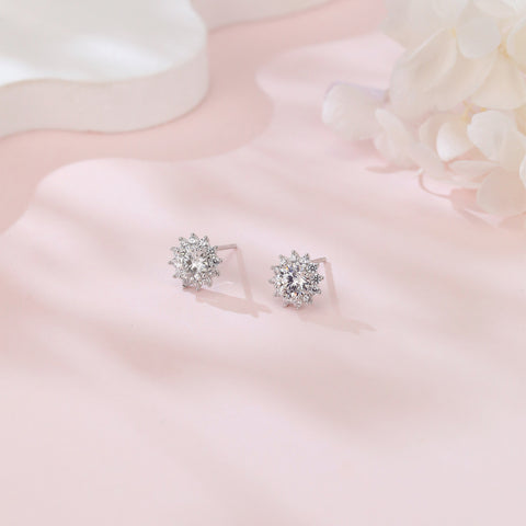 925 Sterling Silver Elegant Floral Moissanite Cluster Earrings ¨C Luxury Jewelry
