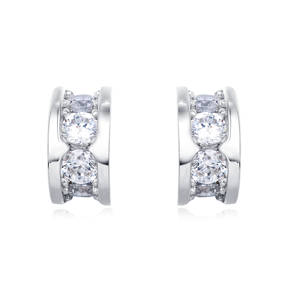 925 Sterling Silver Elegant Silver Triple Row Moissanite Hoop Stud Earrings