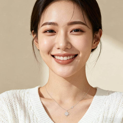 925 Sterling Silver Elegant Silver Double Starburst Necklace With Crystal-emblazoned Pendants